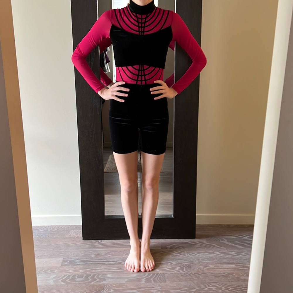 Velvet and mesh biker short costume